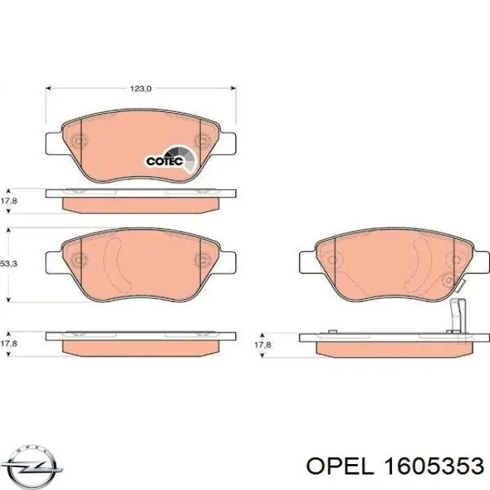 1605353 Opel колодки гальмівні передні, дискові