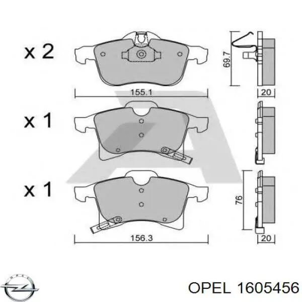 1605456 Opel колодки гальмівні передні, дискові