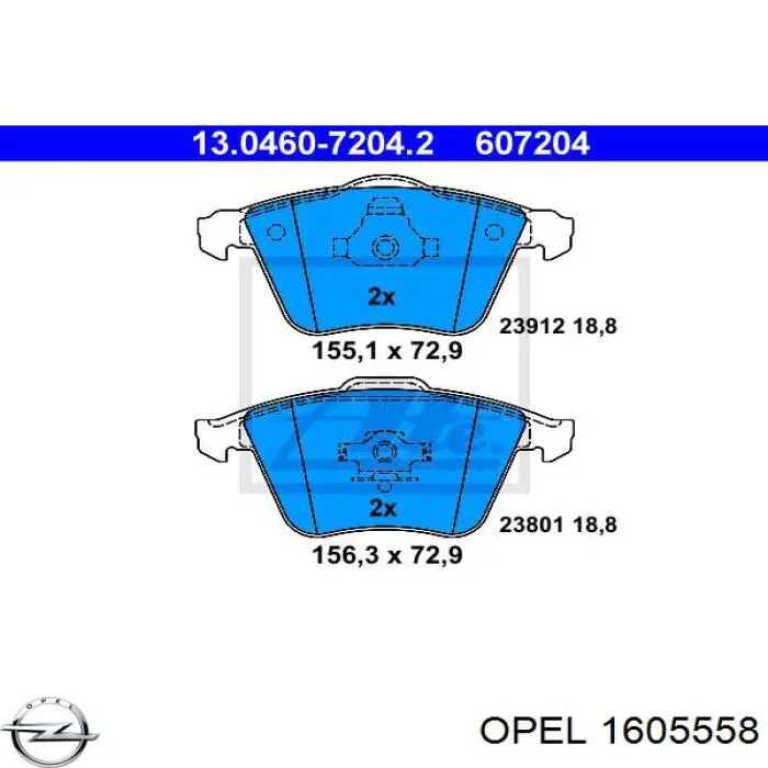 1605558 Opel колодки гальмівні передні, дискові