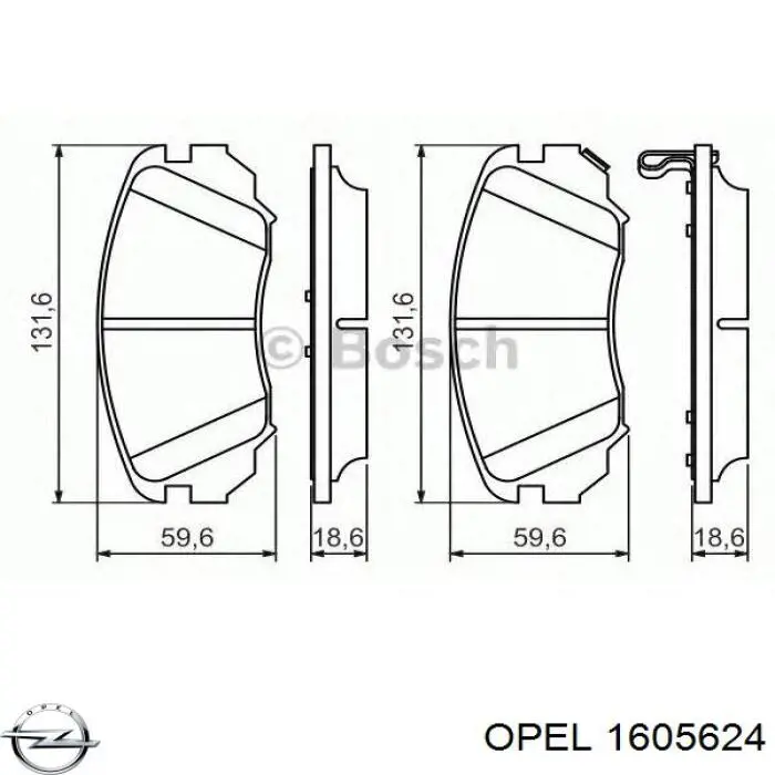 1605624 Opel колодки гальмівні передні, дискові
