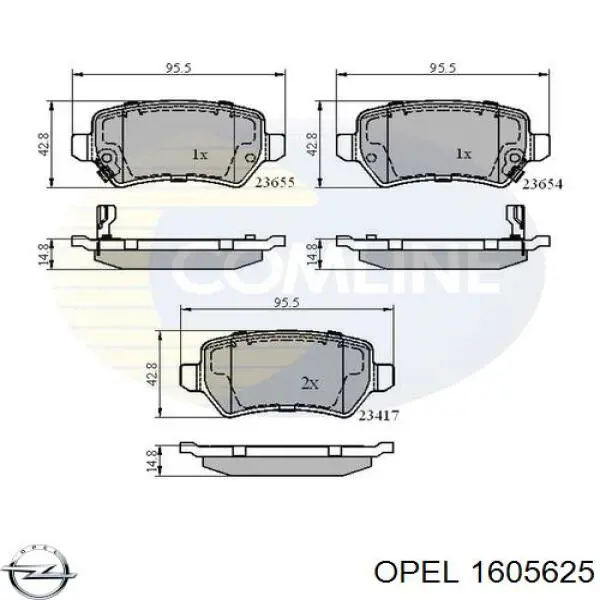 1605625 Opel Колодки гальмівні задні, дискові