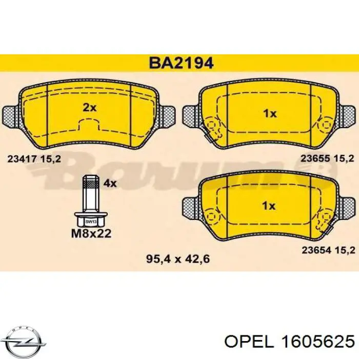 Колодки гальмові задні, дискові 1605625 Opel