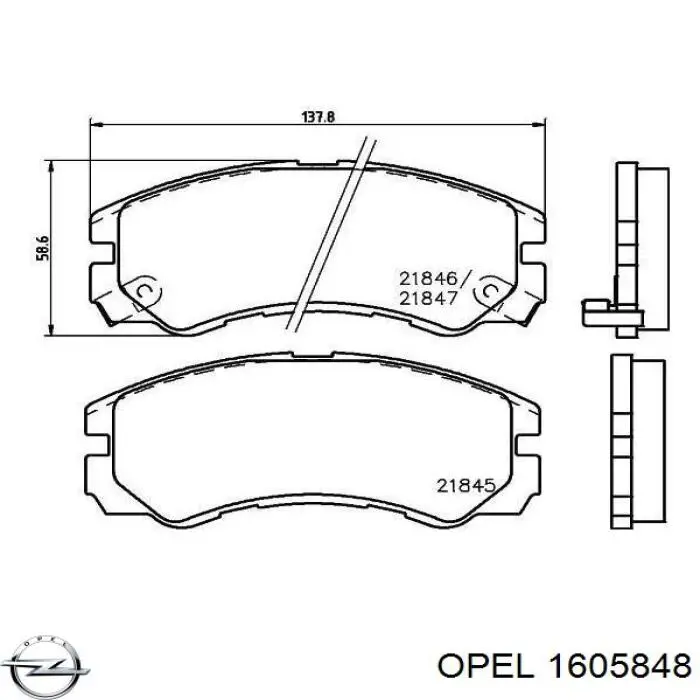 Передні тормозні колодки 1605848 Opel