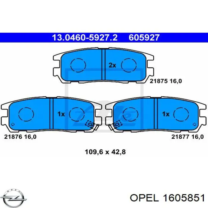Задні гальмівні колодки Opel 1605851 ціна, від 16.74 USD