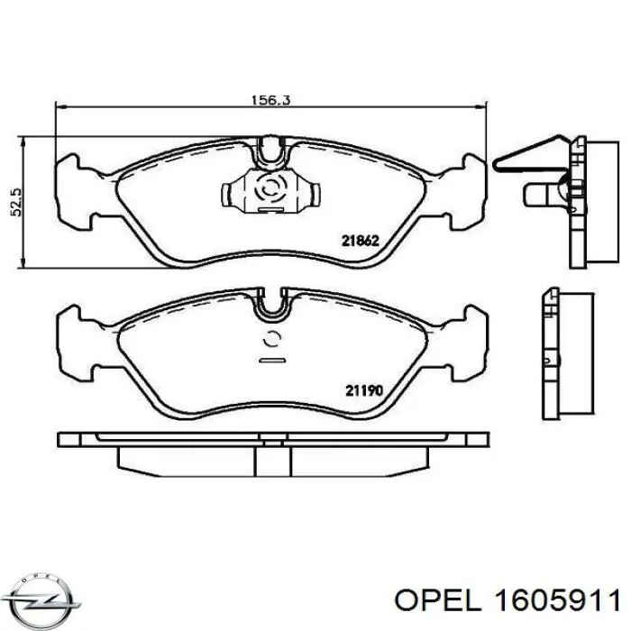 1605911 Opel колодки гальмівні передні, дискові