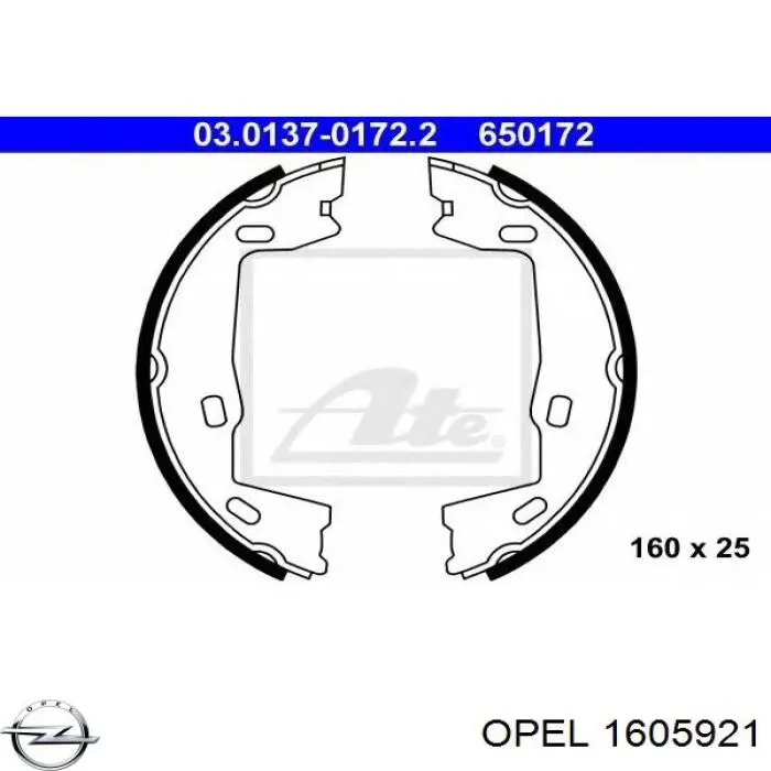 1605921 Opel колодки ручника/стоянкового гальма
