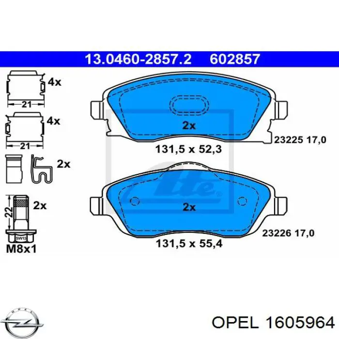 1605964 Opel колодки гальмівні передні, дискові
