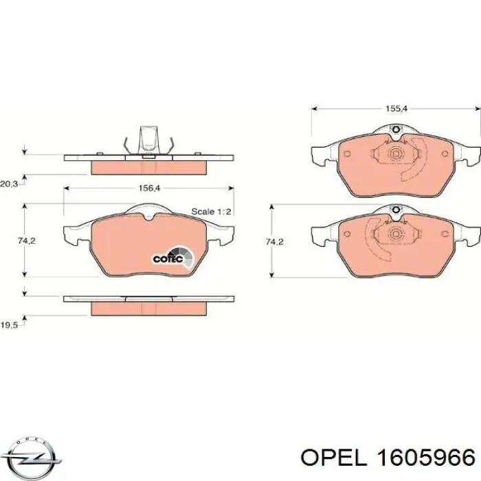 1605966 Opel колодки гальмівні передні, дискові