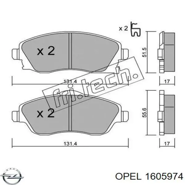 1605974 Opel колодки гальмівні передні, дискові