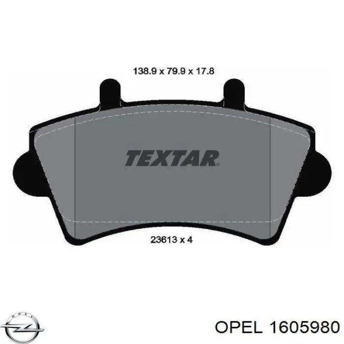 1605980 Opel колодки гальмівні передні, дискові