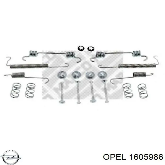 1605986 Opel Монтажний комплект задніх барабанних колодок