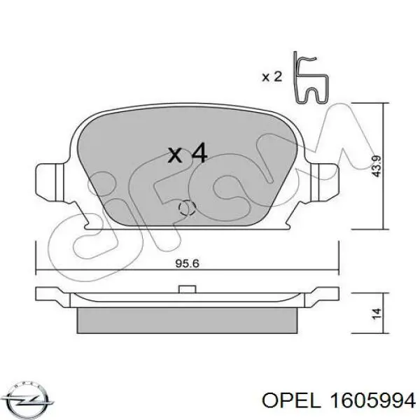 1605994 Opel колодки гальмові задні, дискові