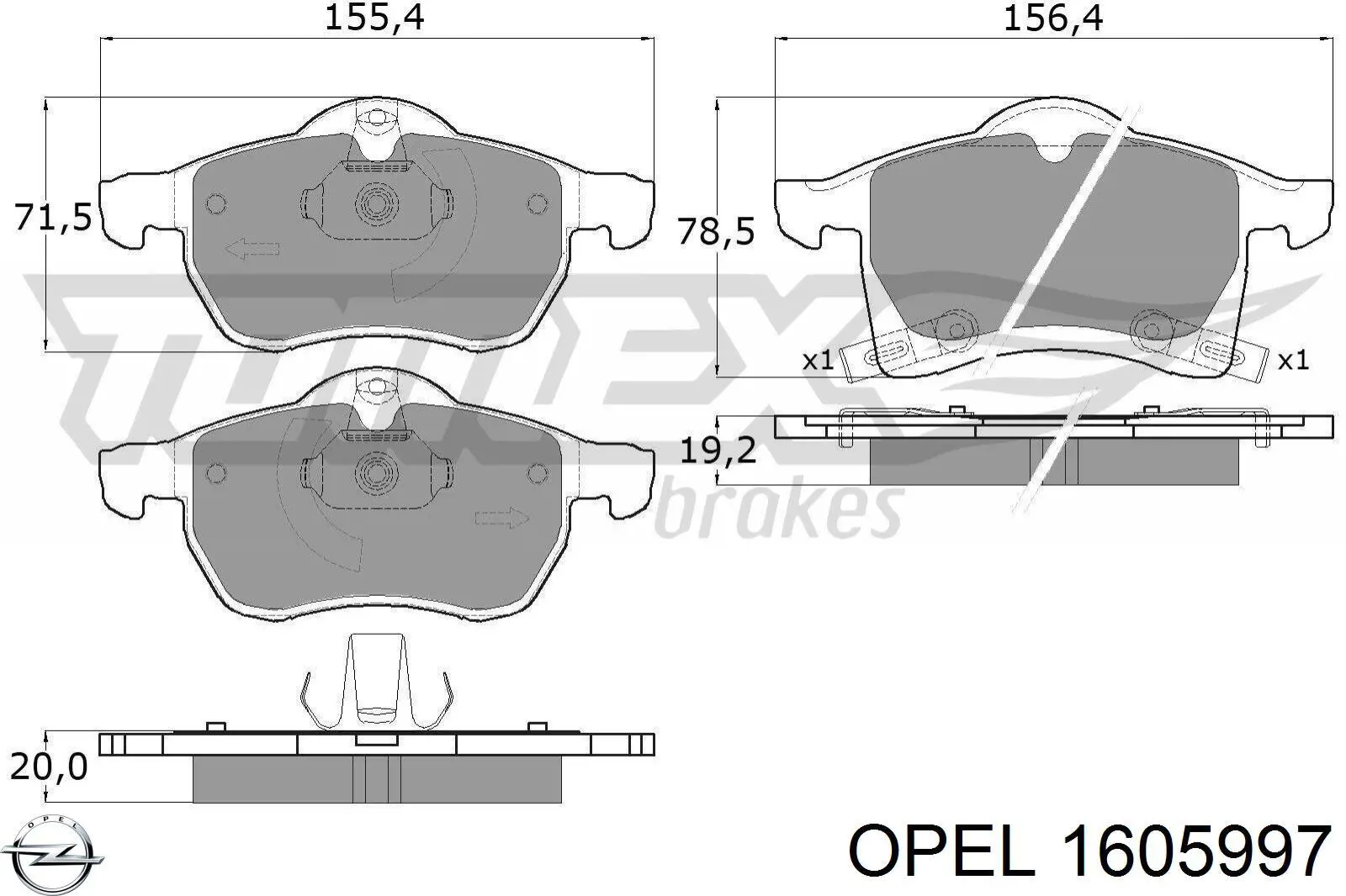 1605997 Opel колодки гальмівні передні, дискові