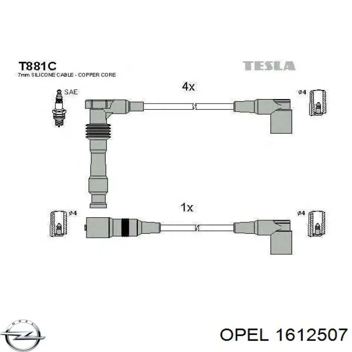 1612507 Opel дріт високовольтні, комплект