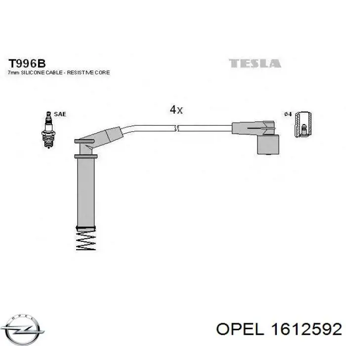 Дріт високовольтні, комплект 1612592 Opel