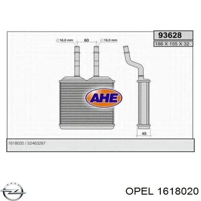 1618020 Opel радіатор пічки (обігрівача)