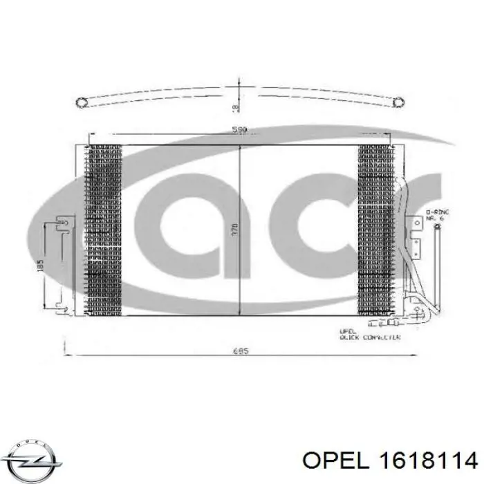 Радіатор кондиціонера 1618114 Opel