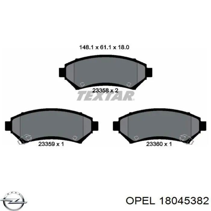 Колодки гальмівні передні, дискові 18045382 Opel