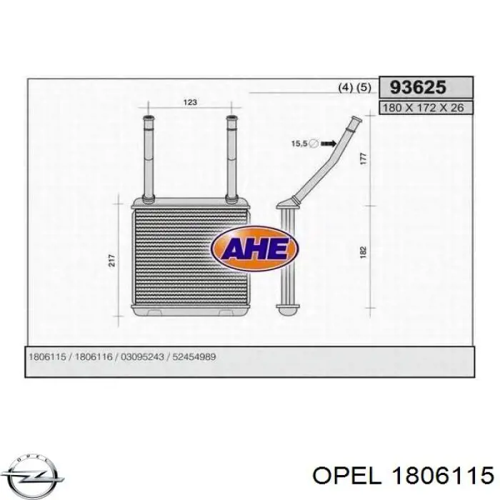 Радіатор пічки (обігрівача) 1806115 Opel