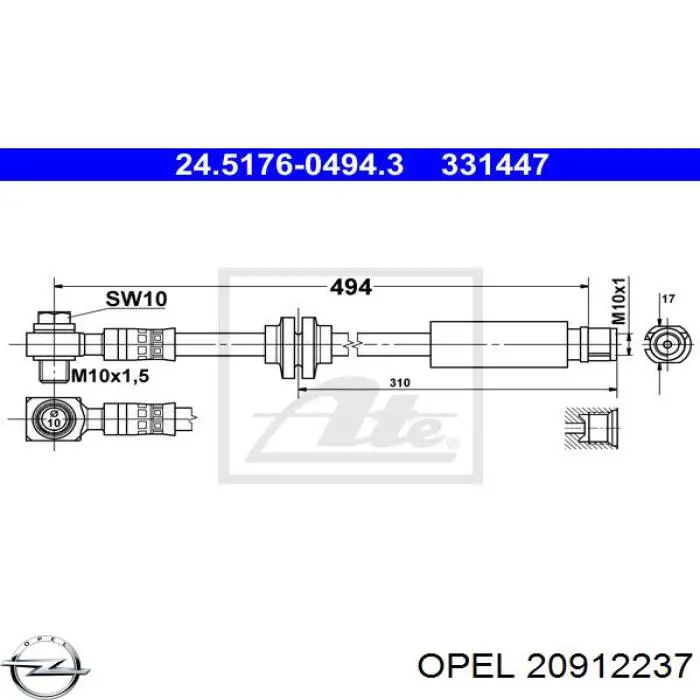 20912237 Opel шланг гальмівний передній