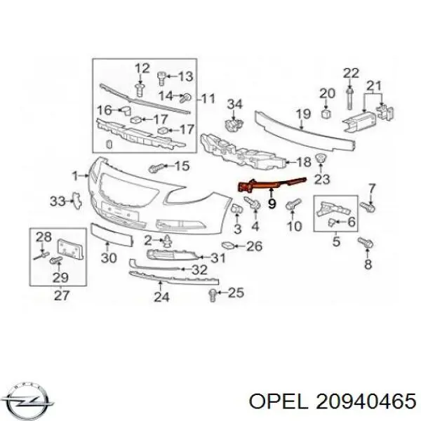 Купити 20940465 Opel Направляюча переднього бампера, права