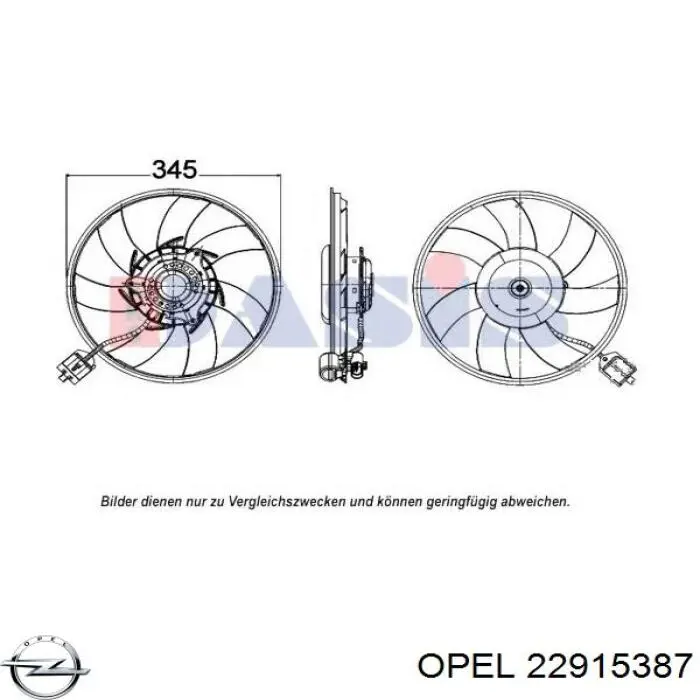 22915387 Opel Вентилятор системи охолодження правий