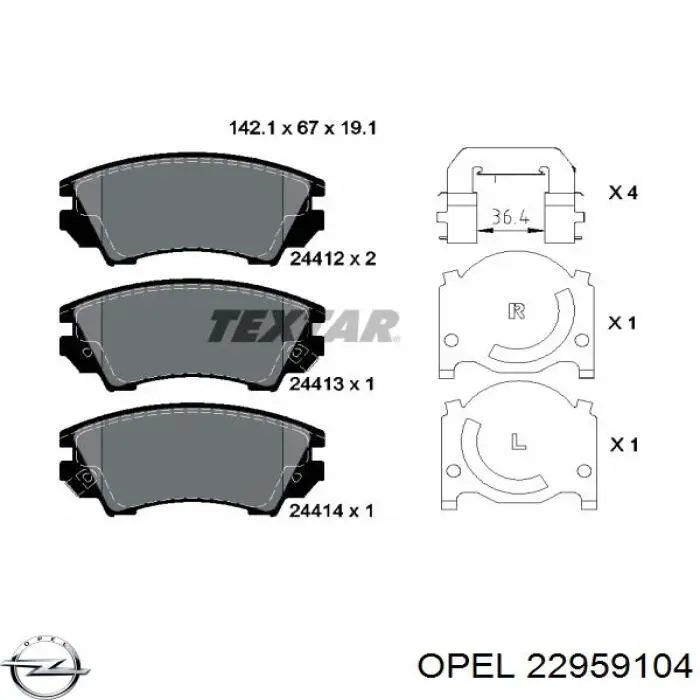 Купити 22959104 Opel Колодки гальмівні передні, дискові