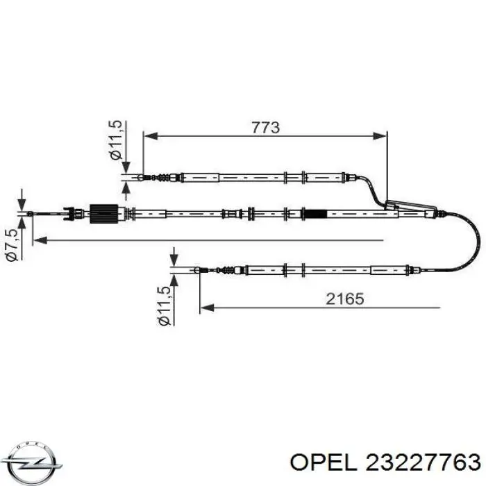 Трос ручного гальма задній, правий/лівий 522050 Opel