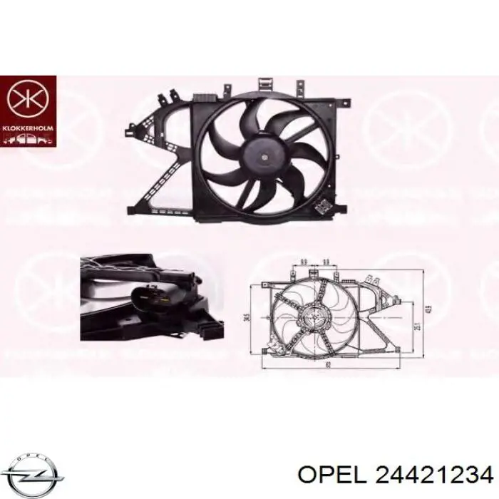 24421234 Opel дифузор радіатора охолодження, в зборі з двигуном і крильчаткою