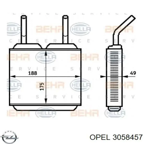 3058457 Opel Радіатор опалювача салону