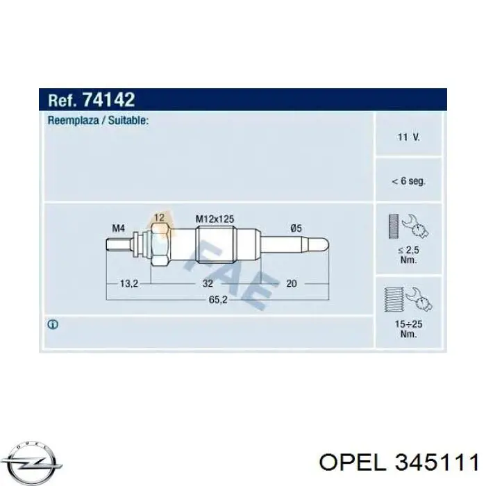 345111 Opel амортизатор передній, лівий