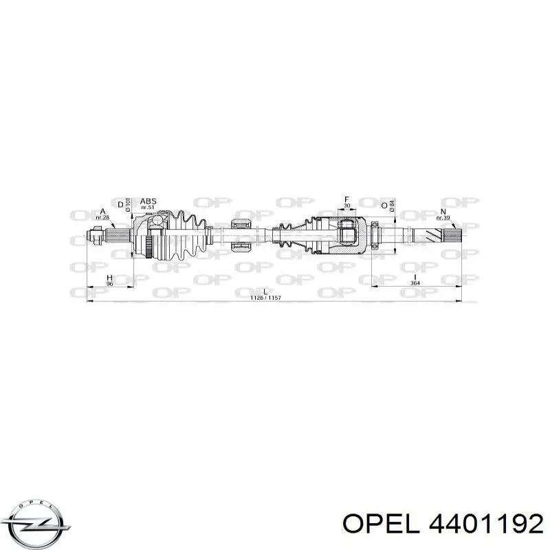 4401192 Opel піввісь (привід передня, права)