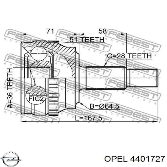 Піввісь (привід) передня, ліва 4401727 Opel