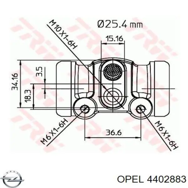 Циліндр гальмівний колісний/робітник, задній 4402883 Opel