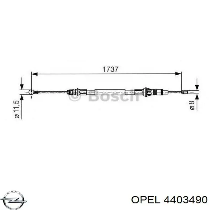 Трос ручного гальма задній, правий/лівий 4403490 Opel