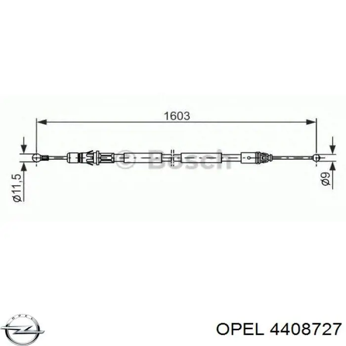 Трос ручного гальма задній, правий 4408727 Opel