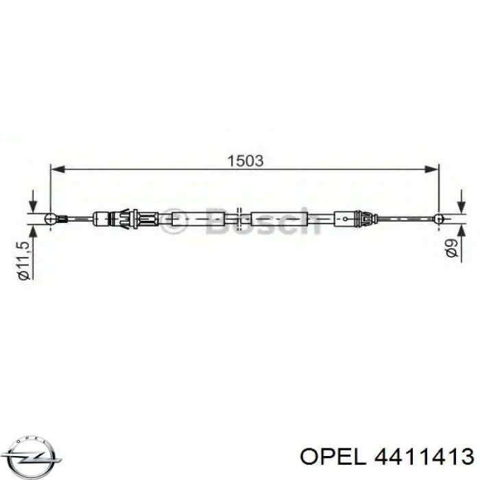Трос ручного гальма задній, лівий 4411413 Opel