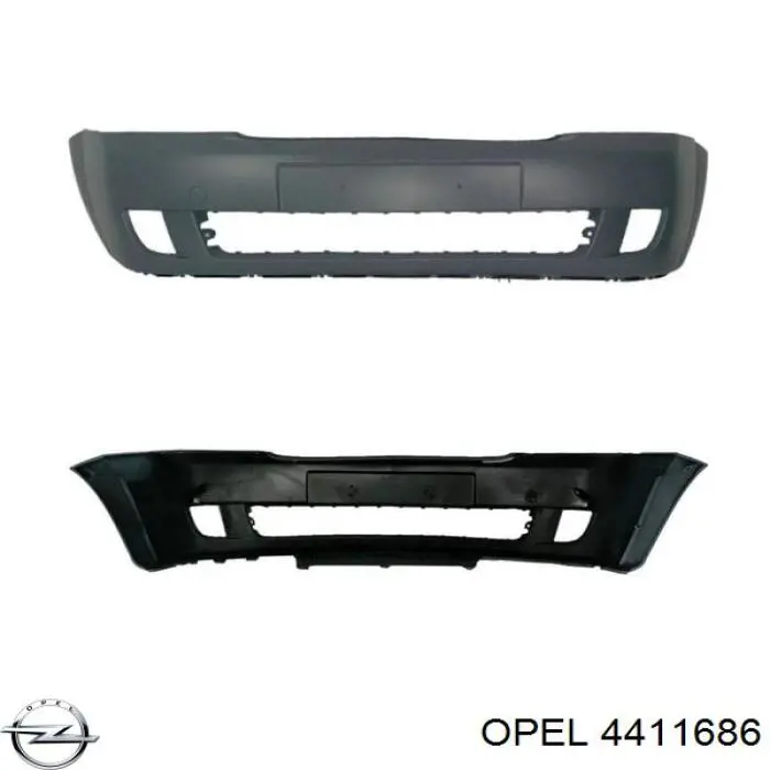 4411686 Opel Бампер передний (Противотуманные фары, Черный)
