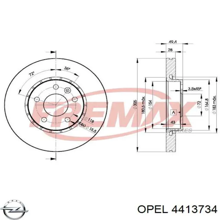 Диск переднього гальма Opel 4413734 ціна, від 51.13 USD