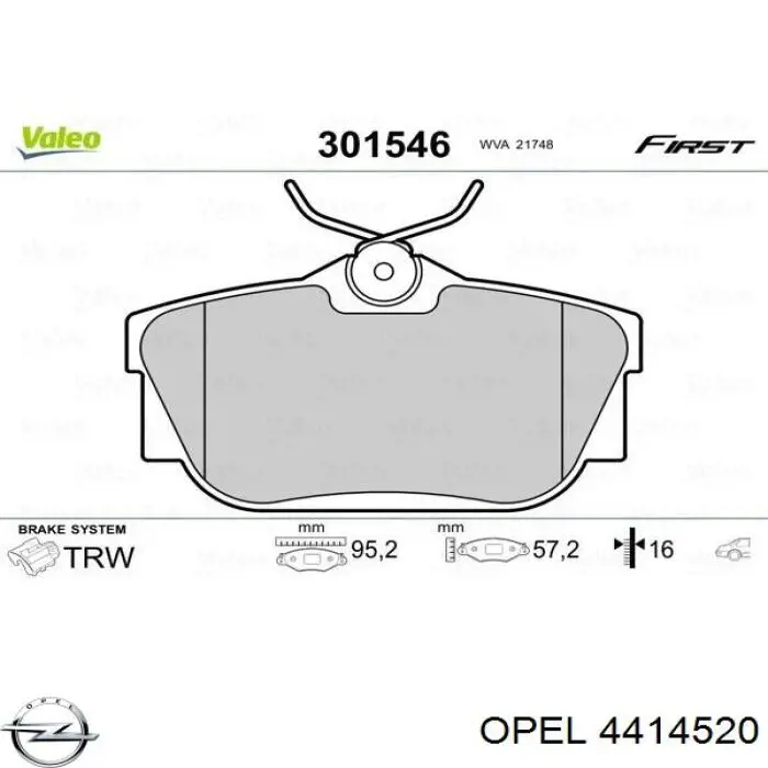 Задні гальмівні колодки 4414520 Opel