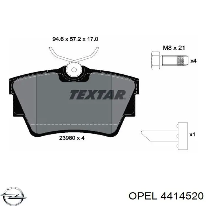 Колодки гальмові задні, дискові 4414520 Opel