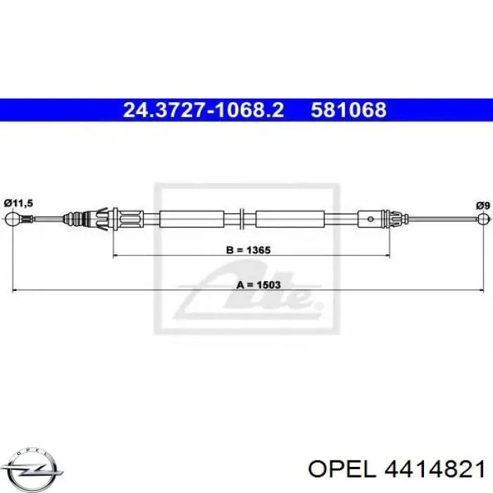 Трос стоянкового гальма задній лівий Opel 4414821 ціна, від 8.96 USD