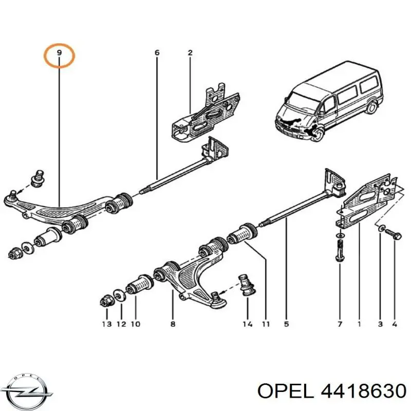 Важіль передньої підвіски нижній, правий 4418630 Opel