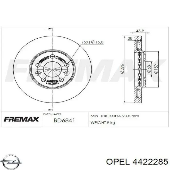 4422285 Opel Гальмо дискове переднє