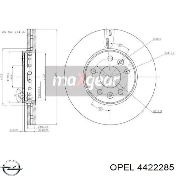 Диск переднього гальма Opel 4422285 ціна, від 51.53 USD