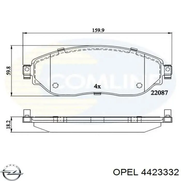 Колодки гальмівні передні, дискові 4423332 Opel