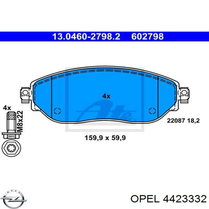 Купити 4423332 Opel Колодки гальмівні передні, дискові