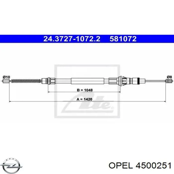 4500251 Opel Трос ручного гальма задній, правий/лівий