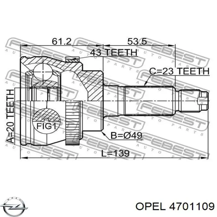 4701109 Opel піввісь (привід передня, права)