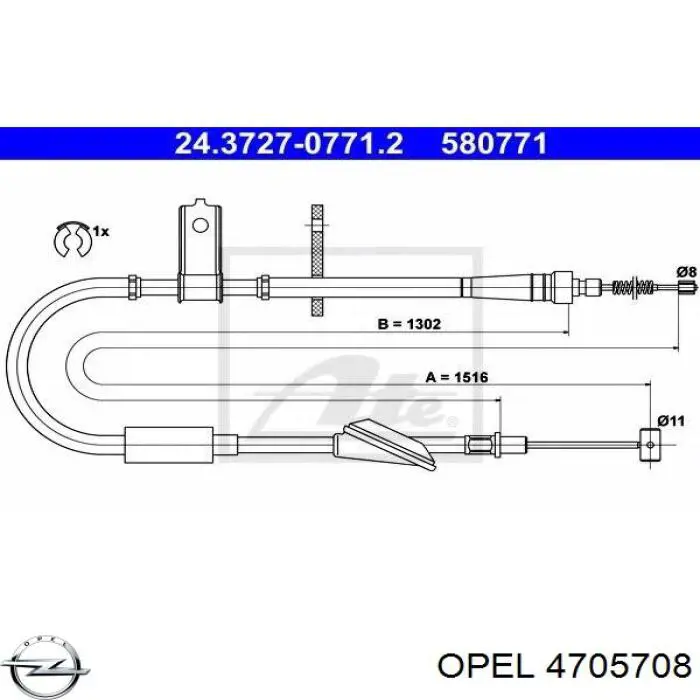 4705708 Opel трос ручного гальма задній, лівий